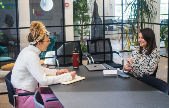 Two people in an interview